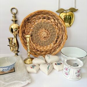 Home Decor Lot Vintage Coquette Floral Brass